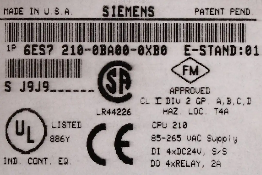 6ES7 210-0BA00-0XB0 SIEMENS