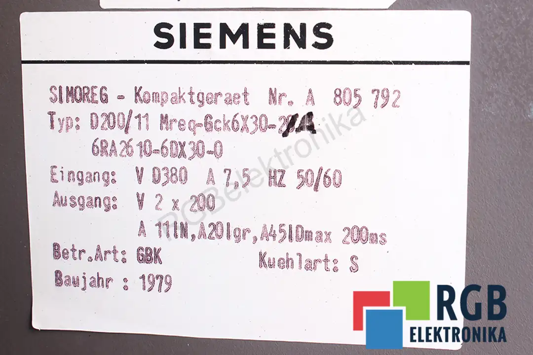 6RA 2610-60X D200/11 MREQ-GCK6X30-20 SIEMENS