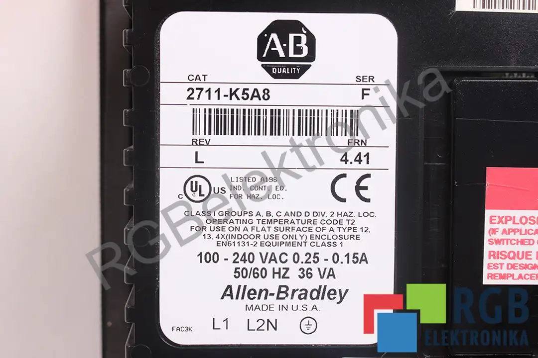 PANEL VIEW 550 2711-K5A8 SER F REV L FRN 4.41 ALLEN BRADLEY