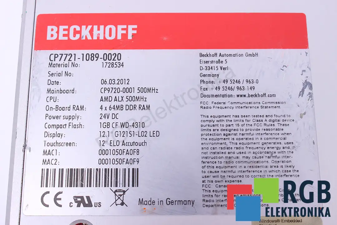 CP7721-1089-0020 BECKHOFF