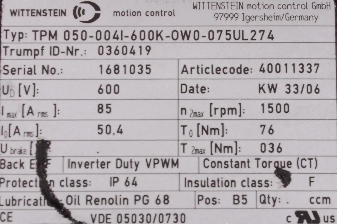 tmp-050-0041-600k-ow0-075ul274 WITTENSTEIN MOTION CONTROL oprava