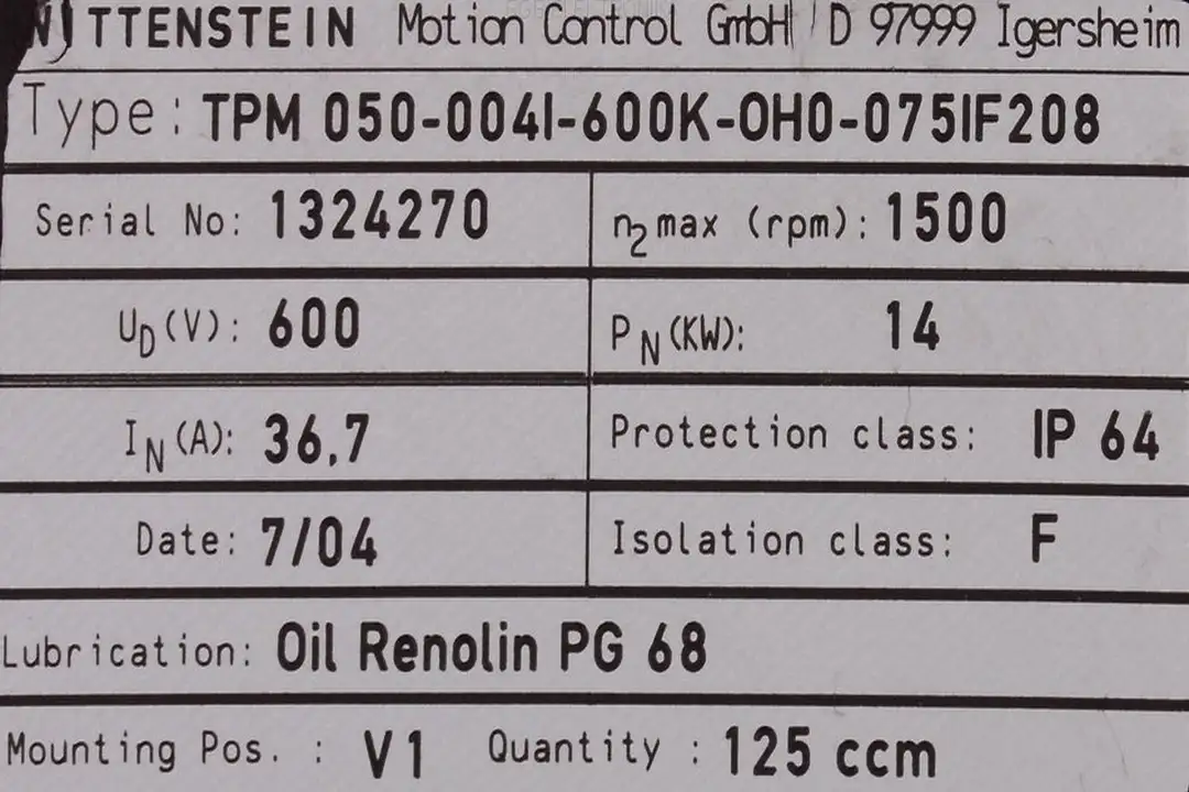 TPM 050-004I-600K-OH0-075IF208 WITTENSTEIN MOTION CONTROL