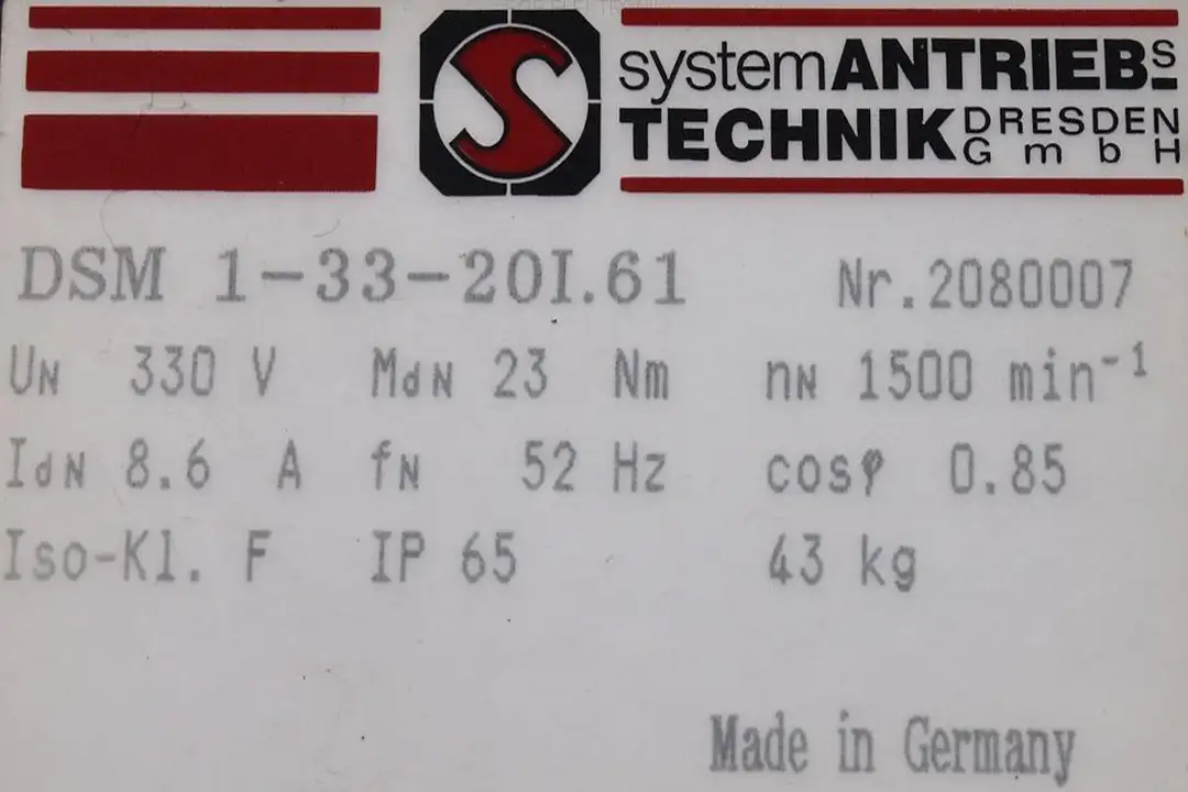 DSM 1-33-20I.61 SYSTEM ANTRIEBS TECHNIK DRESDEN GMBH